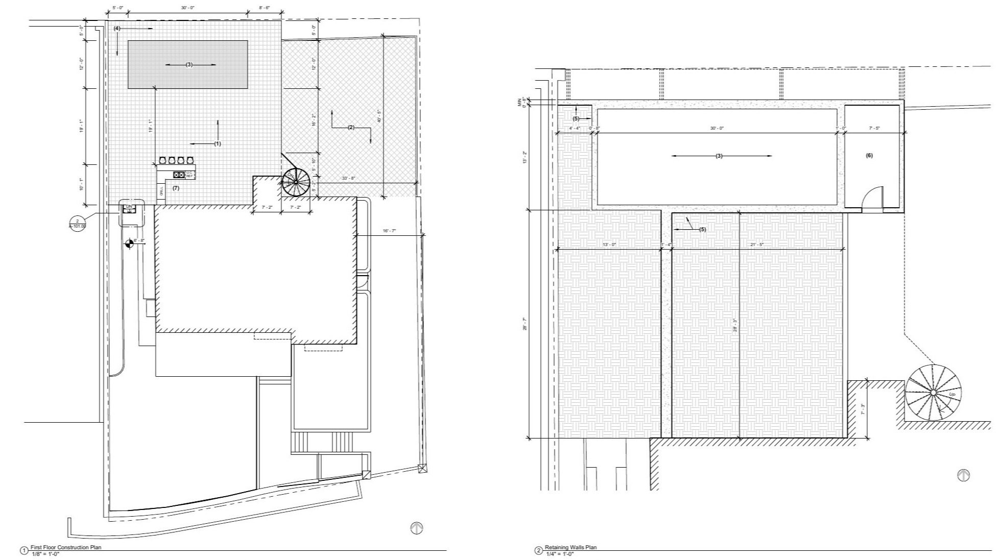 Proposed construction plan: new pool, terrace, retaining wal